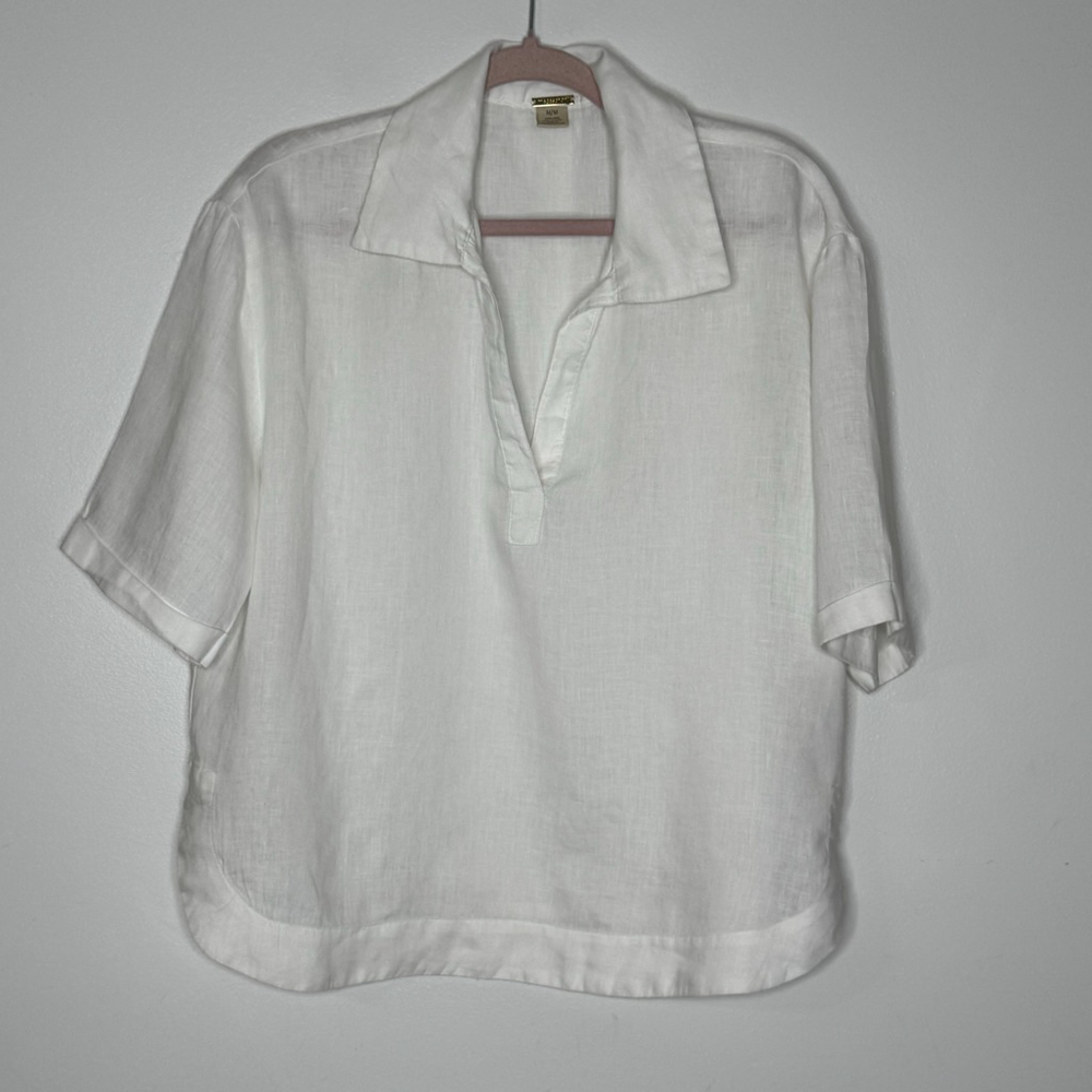 Magaschoni Women’s 100% Linen White Tunic Blouse Top Sz M Langenlook
